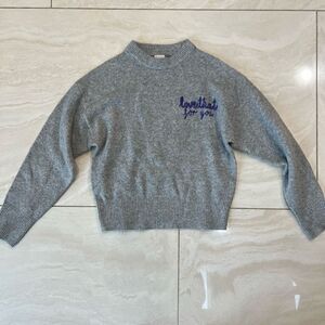 A. New Day Women's Cropped Ribbed Knit Gray Sweater with Embroidered Text Accent